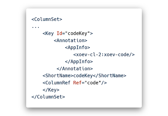 XML: Alte Abbildung der Codespalte.